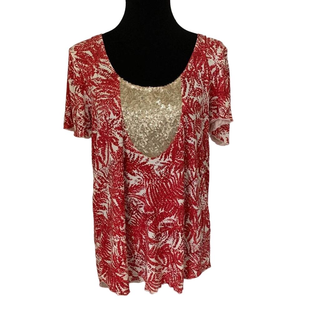 Sundance Scarlet and Gold Sequin Boho Top Large
